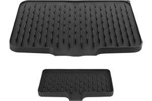 XINGWENHAO 2 silikonowe maty do ociekania naczyń, do zlewozmywaka, duże i małe, odporne na wysokie temperatury, antypoślizgowe maty kuchenne do zlewozmywaka (40 x 30 cm, 25 x 13 cm, czarne)