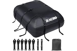 Zacro Car Roof Bag - 15 Cubic Feet (425 L) Waterproof Box - Straps for Any Vehicle With/Without Rack/Rails/Bars - Foldable Top Carrier With 10 Reinforced Straps and 6 Door Hooks