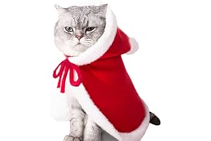 SYMPHONYW Christmas Pet Cloak, Adjustable Christmas Costume Poncho Cape Red Santa Claus Cloak with Hat for Cats and Dogs (M)