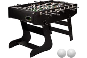 GAMES PLANET Kickertisch „Liverpool“, inkl. 2 Bälle, KLAPPBAR mit Hohlstangen, in 3 Dekoren: Schwarz/Weiß/Soccerprint, Gewicht: 60kg, Tischfussball Tischkicker Klappkicker Jugendkicker