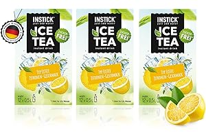 INSTICK JUST ADD WATER INSTICK Bevanda istantanea senza zucchero (tè freddo limone) – Offerta 3 confezioni da 12 stick per 0,5-1 L – Polvere per bevande vegana, ipocalorica e con vitamina C – Polvere istantanea