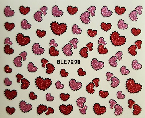 Nail Art 3D Glitter Stickers (Pink & Red Hearts 729)