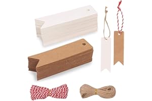 Hoiny Geschenk Anhänger 200 stk.Kraftpapier Anhänger Etiketten Geschenkanhänger mit Jute Schnur für Hochzeitsgeschenke, Party-Geschenkanhänger und Weihnachten (Kraft + weiß)