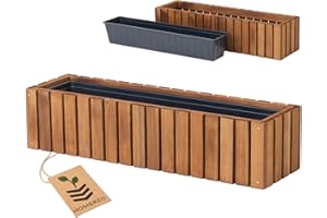 ‎HOMERZO HOMERZO Holz Pflanzkasten Blumenkasten rechteckig – braun imprägniert, mit herausnehmbarem Kunststoff-Einsatz – Pflanzkübel für Balkon, Garten & Terrasse (Vertikal-braun, 86x23 H20)