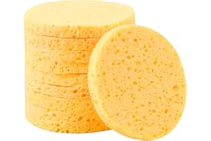 FODLON 10 Stück Gesicht Reinigungs Schwamm, 8cm Abschminken Schwamm Pads Kosmetik Schwämme, Gesichts Schwamm für Make-Up Entferner Gesichtspflege (Rund, Gelb)