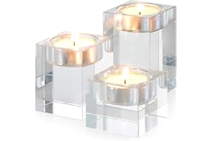 Sziqiqi Teelichthalter Glas Kerzenhalter Set aus Kristallglas, Teelichter Glas Kristall, Kreatives Ornament für Zuhause, Esstisch und Bar, Platz