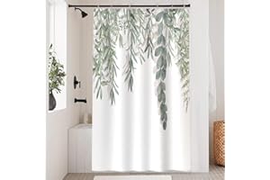 Uiiooazy Cortina de Ducha Hojas Verde, Cortina de Ducha Eucalipto Planta Motivo Cortinas de Ducha Anti Moho Impermeable Tela de Poliéster Lavado Cortina Ducha para Baño con Ganchos 120x180cm