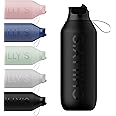 Chilly's Series 2 Flip Water Bottle with Sports Flip Lid, Telescopic Straw and Nylon Carry Loop - Easy Flip Lid, Straw Cleaning Brush Included - 500ml - Abyss Black