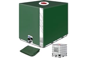 SOBEAU Pokrowiec na zbiornik IBC 1000L, akcesoria do kontenerów IBC, plandeka na zbiornik wody z przezroczystą folią, anty-UV ochronny pokrowiec na zbiornik wody deszczowej, Zielony