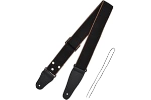 Skyzone Tracolla per chitarra, tracolla regolabile per basso in cotone morbido con estremità in pelle artificiale Tracolla nera per chitarra per chitarra elettrica, acustica, basso