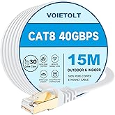 VOIETOLT Cat8 Ethernet Cable with Clips, 40Gbps/2000Mhz Cat-8 Flat Internet Network Cable STP RJ45 Gigabit LAN High Speed &ndash; W
