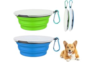 ANTUREBAY Collapsible Dog Bowl，2 Pack Portable Dog Bowl with Lids, Pet Travel Dog Bowls for Walking,Traveling,Hiking Foldable Expandable Bowl for Dogs Cats and Small Pet Feeding (15oz/450ml, Blue, Green)