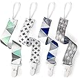PandaEar Dummy Clips Baby Soother Chain Pacifier Clips Solid Color| 4 Pack Universal Holder Leash Soother Clips with Plastic Clasp for all Baby Teething Toys Teethers Soothers