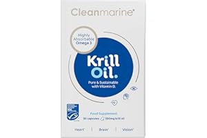 Cleanmarine Krill Oil – Packed with EPA & DHA – Omega 3 with Added Astaxanthin and Choline – Vitamin D – Heart, Eye & Brain Health – Joint & Immune Support - 30 Capsules