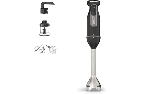 Ninja Foodi 3-en-1 Mixeur, Mélangeur et Hachoir à main, démarrage progressif, 2 vitesses de mixage et 5 vitesses pour hacher, mélanger, pétrir, mixer, lavables au lave-vaisselle, 850W, noir CI100EU