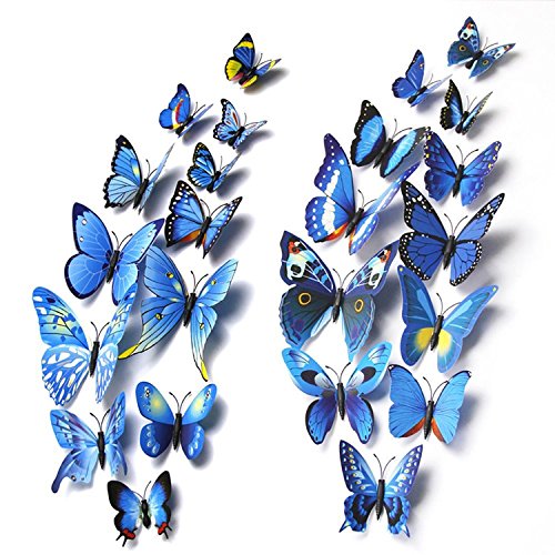 Tesan 24 Stück 3D Schmetterling Aufkleber Wandsticker Wandtattoo Wanddeko für Wohnung, Raumdekoration Klebepunkten+ Magnet,12st Blau +12st Lila - 3