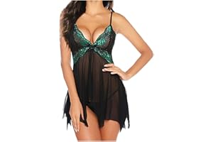 SKTIISN Sexy Kleid Damen für Swingerclub Nachtwäsche Schlitz Babydoll V-Ausschnitt Dessous Lingerie Sexy Dessous Damen Große Brüste Dessous Damen Spitze BH Set Push Up BH und String Tanga Pieces Damen