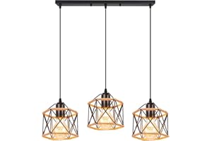 PETITES ECREVISSES Lampara Techo Colgante 3 luces Retro Industrial Luz de Techo Colgante e Cuerda de Cáñamo Iluminación Colgante Vintage Industrial Lámpara para Cocina Comedor Dormitorio