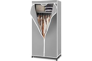 ‎GIANTEX GIANTEX Kleiderschrank Stoffschrank mit Kleiderstange & Ablage, Faltschrank 74 x 50 x 172 cm, Kleiderständer Metallgestell mit Staubschutzhülle, für Schlafzimmer Ankleidezimmer (hellgrau)