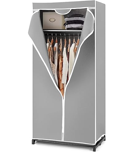 EASYmaxx Stoffkleiderschrank Faltbar - Mit Klettverschluss & Kleiderstange Für Camping Und Zuhause