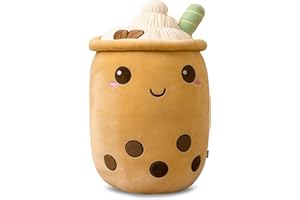 Lithyc Peluche Bubble Tea - Coussin Boba Oreiller de Thé Au Lait à Bulles - Excellent Cadeau pour Parents et Amis (24cm - Marron)