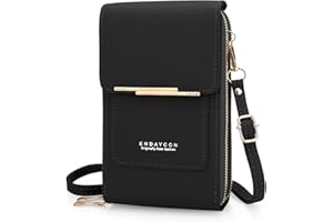 DOB SECHS dobsechs Touch Screen Crossbody Phone Bag for Women, Small Mobile Phone Purse with Adjustable Shoulder Strap, Card Slots, PU Leather Cellphone Travel Handbags Coin Wallet for Ladies (Black)