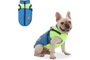 Aisuowa Cappotto Cane con Pettorina Invernale Giubbotto Cane Calda Impermeabile Cane Antivento Riflettente Gilet per Cani Cappottino Vestiti per Cani di Piccola Taglia Media e Grande(Blu, L)