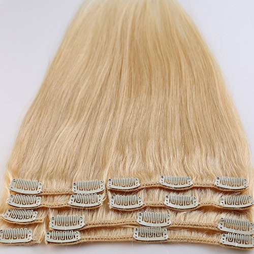 100% Remy-Echthaar Clip-In-Extensions für komplette Haarverlängerung 90g-40cm (#613 Hellblond) - 3