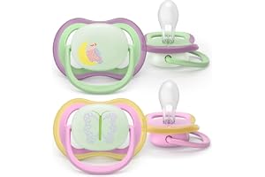 Philips Avent Ultra Air Nighttime Soothers - Orthodontic Design, for Babies 6-18 Months, Glow in The Dark, Soft Silicone Symmetrical Teat, BPA-Free, with Sterilizing Case, 2 Pack, SCF376/29