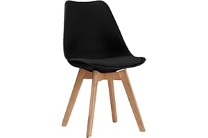 JupiterJX Dining Chairs Set Of 1 Wooden Legs Soft Cushioned Pad Seat, Modern Retro Tulip Kitchen Chairs For Home Bedroom Cafe Lounge Dining Office Black