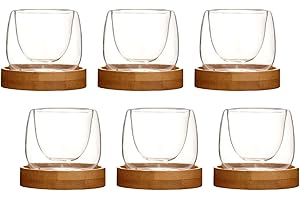LOVIVER 6 Tazzine da caffè in Vetro a Doppia Parete, Circa 51-60 ml con sottobicchieri, Vetro borosilicato, Tazze per Bicchieri isolanti Trasparenti per tè, Cappuccino, Latte, caffè