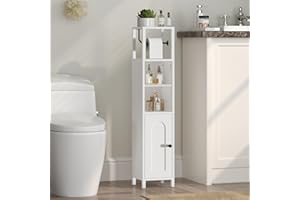 MAHANCRIS Armadietto portaoggetti da bagno piccolo, ad angolo con anta e ripiani, armadi stretti per carta igienica con ripiano regolabile, organizer per bagno, 20,1 x 20,1 x 97 cm (L x P x A), bianco