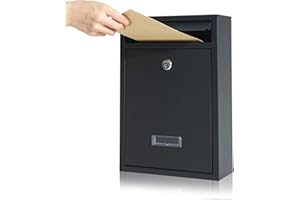 GREABER Post Boxes Wall Mounted Waterproof, Steel Mail Box with 2 Keys, Lockable Weatherproof Large Letter Lostal Boxes for Outside or Door,‎9 x 21.5 x 32 cm size