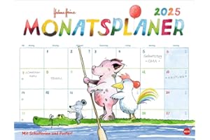 Helme Heine: Monatsplaner 2025: Liebevoll illustrierter Wandkalender von Helme Heine mit den drei Freunden. Termin-Kalender 2025 zum Eintragen. 44 x 34 cm. Querformat. (Helme Heine Kalender Heye)