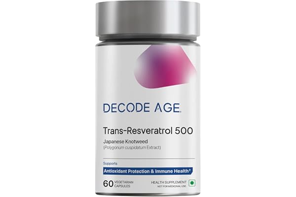 Decode Age Trans-Resveratrol 500 mg Proven Antioxidant Supplement for Heart Health, Immunity & Skin Health 99.9% Pure Japanese Knotweed Extract Third-Party Tested Two Months Supply