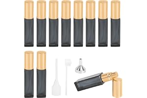 GZRXIOUS 10 st påfyllningsbar parfymsprayflaska 10 ml parfymfyllare mini parfymsprayflaska 10 ml transparent svart guldfärgat lock läckagesäker parfymsprayflaska innehåller 3 typer av portioneringsset