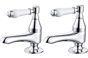 Hapilife Bath Pillar Taps Pair Victorian Traditional Twin Bathroom Bathtub Tap Separated White Ceramic Lever Chrome 2 Holes Mono Hot and Cold Water G1/2’’