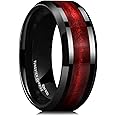 King Will Tungsten Carbide Wedding Band for Men - 8mm Black High Polished Inlay Red Sand for Everyday Wear Comfort Fit