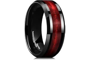 King Will Ehering aus Wolframkarbid für Männer – 8 mm schwarzer, hochglanzpolierter Ehering mit blau-grünem Sand-Inlay für den Alltag, bequemer Sitz für Herren, Größe 54–70 (17–22)