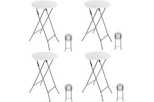 AUNNO ANJI DEPOT Folding Bar Table,Folding Table Plastic Foldable Indoor & Outdoor for Garden Bistro Bar Party Trade Fairs, Round,Poseur Table, White 4 Pack