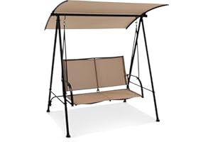 RELAX4LIFE Outdoor Canopy Swing Chair, 2 Seater Garden Swing Bench with Adjustable Canopy, Heavy Duty Patio Swing Seat Lounger for Balcony Poolside Porch, 272KG Capacity (Dark Brown)