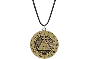 Makloee Bill Cipher Gravity Falls Wheel Pendant Necklace, Adjustable Triangular Eye Fashion Necklace, Double-Sided Retro Alloy Gold Cartoon Accessories for Mens Cosplay Jewelry