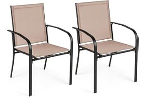 TANGZON Garden Dining Chairs, Set of 2/4 Outdoor Stackable Armchairs with Backrests, Lightweight Modern Accent Chairs for Patio Balcony Poolside Backyard (61 x 57 x 89cm, 2PCS, Brown)