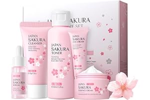 Rosarden Sakura Hautpflege Set für Teenager-Mädchen und Frauen, Gesichtspflege Set, Geschenke Set für Gesicht Reinigung & Pflege, Feuchtigkeit und Anti Aging (5-tlg)