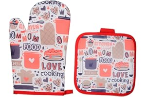 QCCIGE Guanti Da Forno, Guanti Per Microonde Con Stampa Posate, Set Di Due Guanti Isolati, Guanti Da Forno Addensati Guanti Da Cucina