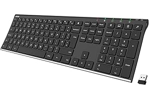 Arteck 2.4G Wireless Keyboard Stainless Steel Ultra Slim Full Size Keyboard with Numeric Keypad for Computer/Desktop/PC/Laptop/Surface/Smart TV and Windows 10/8/ 7 Built in Rechargeable Battery