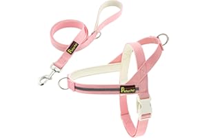 Plutus Pet Cotton Dog Harness and Lead Set, Reflective and Soft Padded, Quick Fit Vest Harness, for Small, Medium and Large Dogs, Pink, S