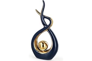 Misvayli Modern Abstract Art Ceramic Statue, Ornaments for Living Room，Elegant Ceramic Spiral Sculpture Home Decoration, Hopeful Flame Nordic Art Sculpture for Dining Room Living Room Office (Bleu)