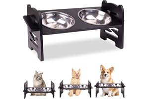 WODGOD Wooden Raised Dog Bowl,Dog Bowls with Stand,6 Different Adjustable Heights,With Two Stainless Steel Bowls,Dog and Cat Feeding station,Raised dog bowls for large and small dogs.