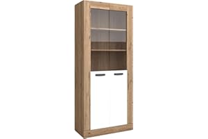 Miroytengo Vitrina Argos 2 Salón Comedor 2 Puertas Color Blanco Mate y Naturale Aparador Moderno 191x80x40 cm